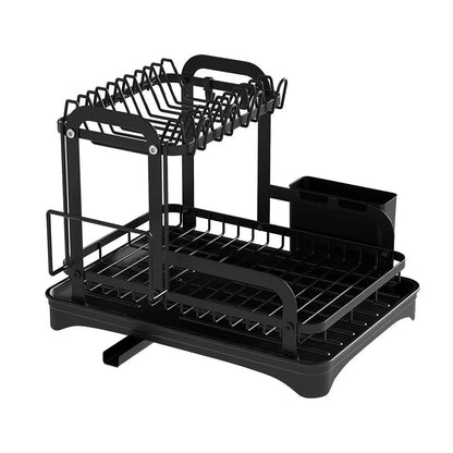 HOT 2 Tier Dish Bowl Drainer Storage Rack Kitchen Dish Drying Rack with Drain Basket Countertop Dinnerware Organizer Drainboard