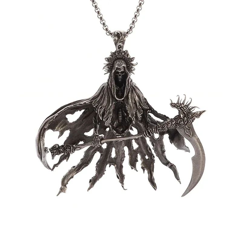 Colar Pingente Ceifador da Morte Gótico Misterioso Diabo Masculino Personalidade Punk Retro Halloween Joias da Moda