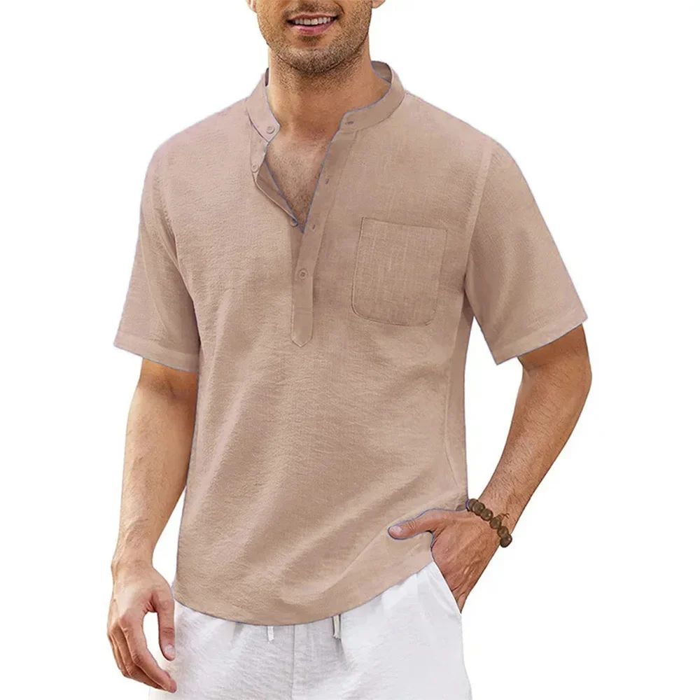 Summer New Men's Short-Sleeved T-shirt Cotton and Linen Led Casual Men's T-shirt Shirt Male  Breathable S-3XL