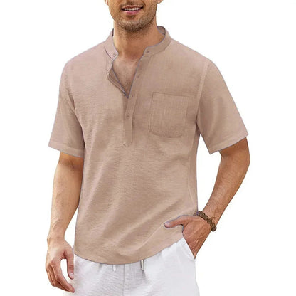Summer New Men's Short-Sleeved T-shirt Cotton and Linen Led Casual Men's T-shirt Shirt Male  Breathable S-3XL