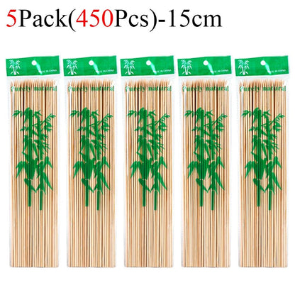 90/450pcs Bamboo Stick Food Grade Bamboo Skewer Sticks Disposable Natural Wood Long Stick Barbecue Fruit BBQ Tools 15/20/25/30cm