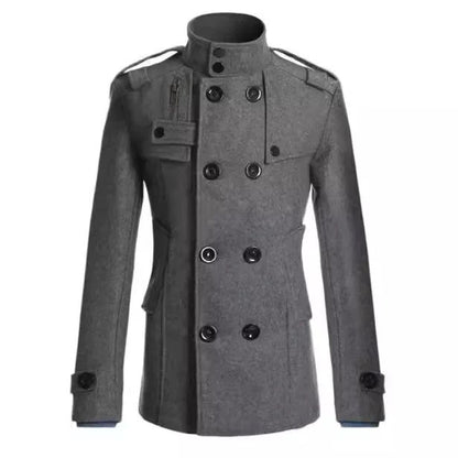 Men's Woolen Overcoat for Autumn and Winter. Korean Style Men's Clothing, Fashionable Slim-fit Double-breasted Mid-to-long Coat.
