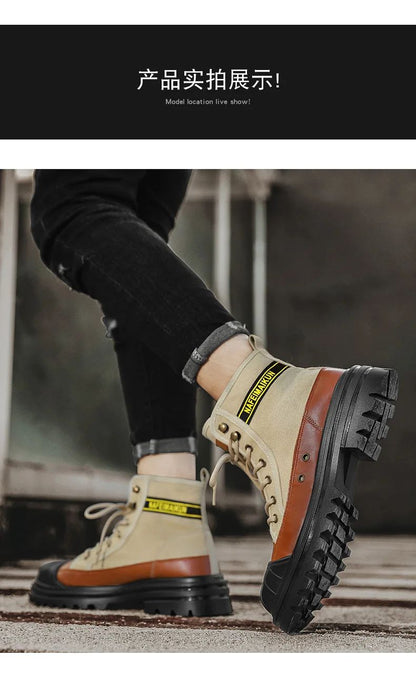 Men's Shoes  Autumn and Winter Breathable High-top Boots Heightened Thick-soled All Match Canvas Casual Shoes Mens Boots