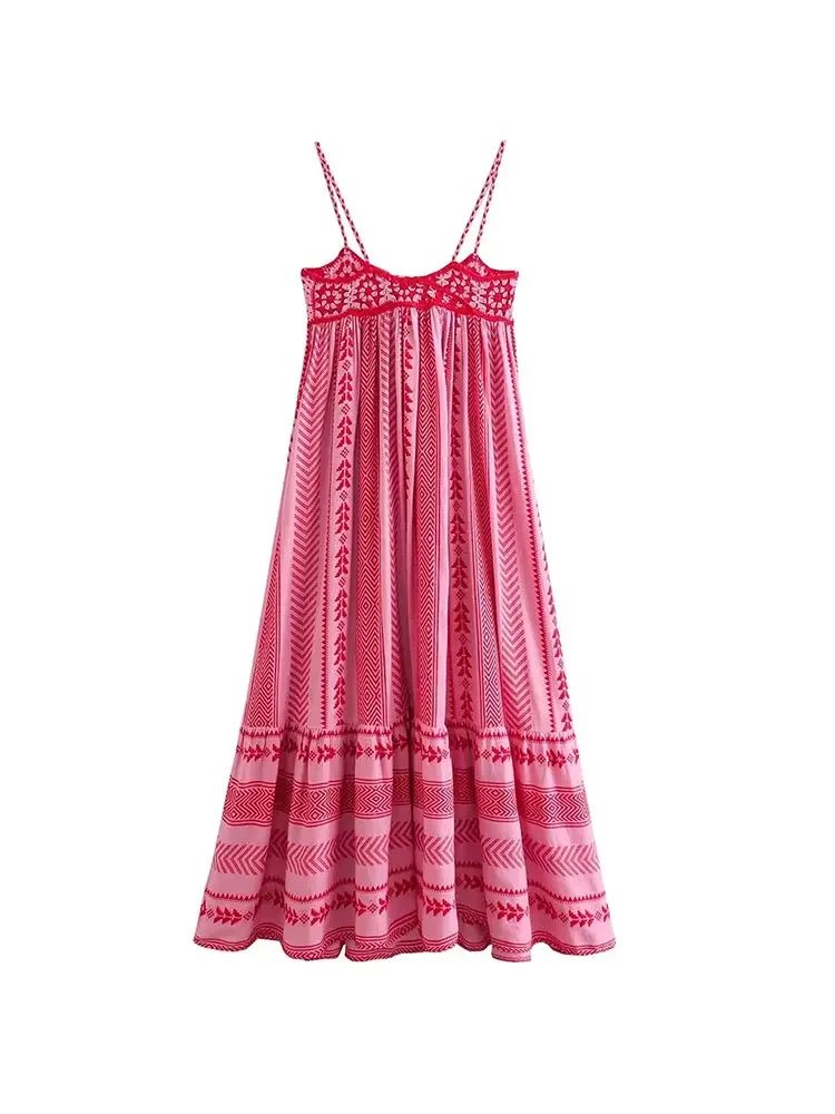 TRAFSHE Women Bohemian Midi Dress Vacation Charm Splice Knitted Vintage Strap Dr