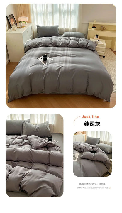 Conjunto de cama de cor sólida de quatro peças para crianças e adultos, cama de casal grande, conjunto de capa de edredom, lençol e capa de travesseiro de quatro peças