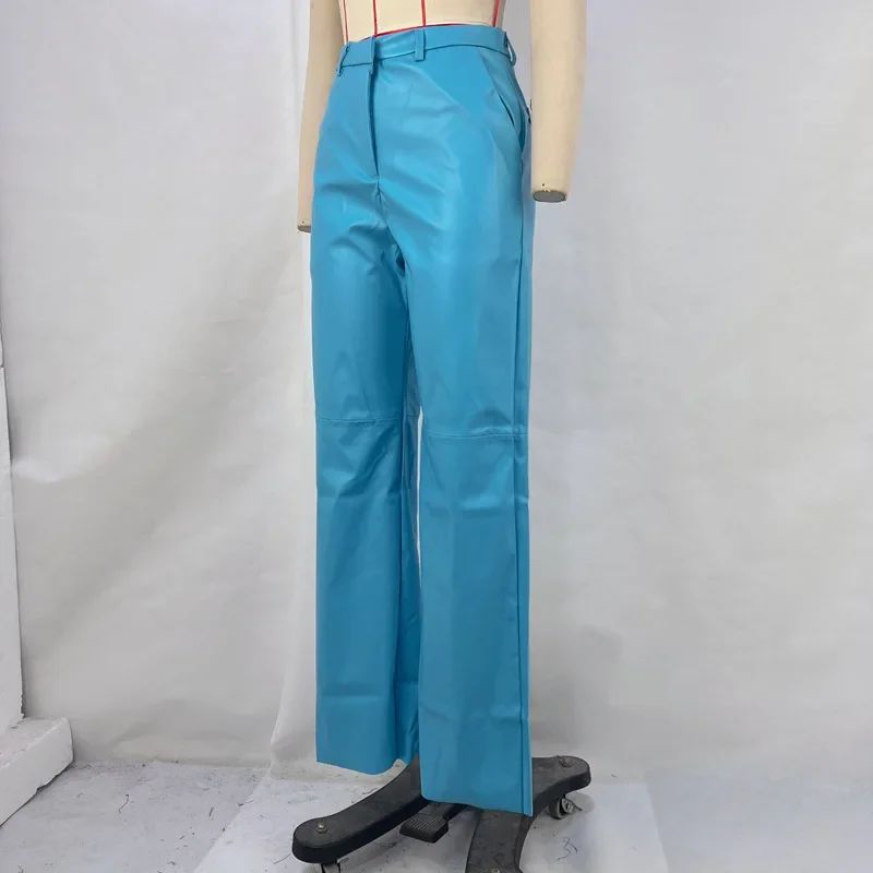 Women's Trousers Spring Fashion PU Leather Mid High Waist Lifting Hip Straight Leg Casual Women's Pants