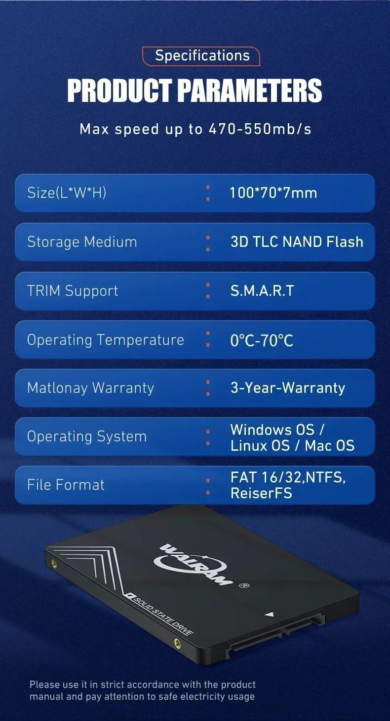 WALRAM 1TB SSD 512GB 2.5 SATA3 SSD 128GB 120GB 2TB 500GB 480GB Disco Rígido para Laptop 240GB 256GB Interno SATA 3 HDD Para PC Desktop