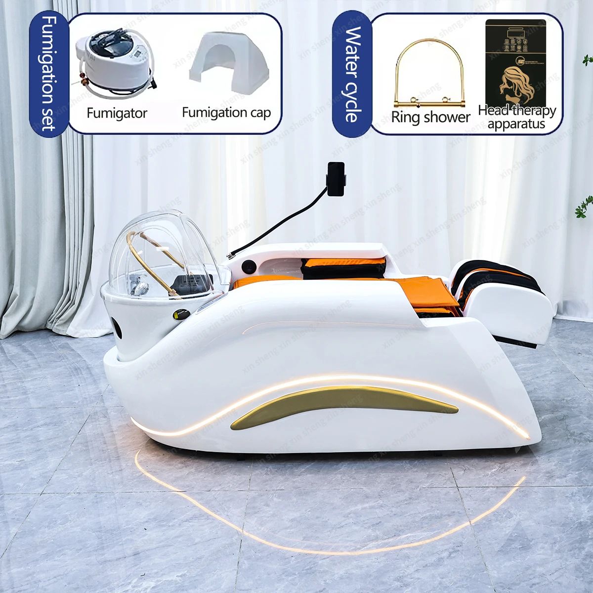 XinSheng Professional Electric Massage Bed Head SPA Salon Massage Table Hair Washing Fumigation Beds Barber Shop Smart Furniture