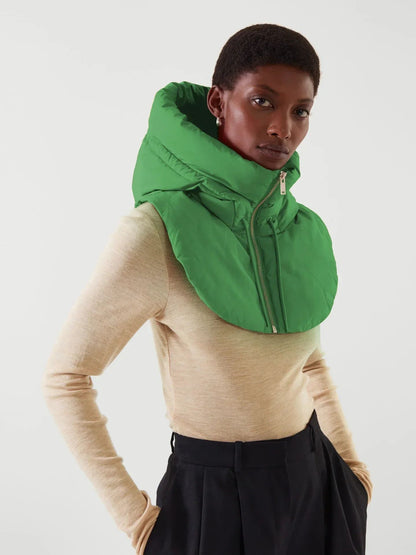 Chapéus com capuz de penas ultraleves de inverno para mulheres e homens Cachecol de anel quente Balaclava Chapéu de pescoço com zíper Cachecol de casaco com cordão Top curto