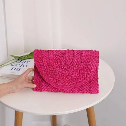 Fashionable Corn Husk Straw Bags Hand-woven Women Clutch Envelope Handbag Long Purse for Female Summer Beach Bag Bolsa 2024