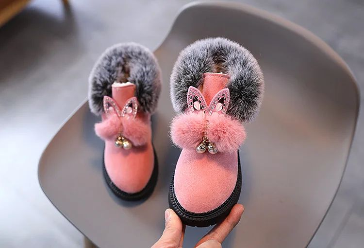 Winter Girls Boots Princess Snow Boots Leather Sport Shoes For Girl Children Warm Boots Fashion Soft Bottom Kids Sneakers