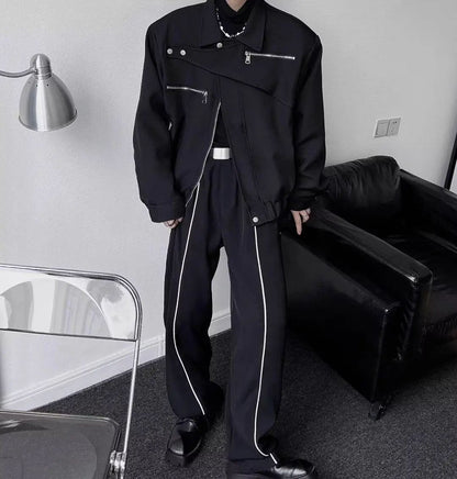 Yamamoto Dark Style Asymmetrical Design Short Lapel Zipper Deconstruction High-end Flying Jacket Jacket for Men