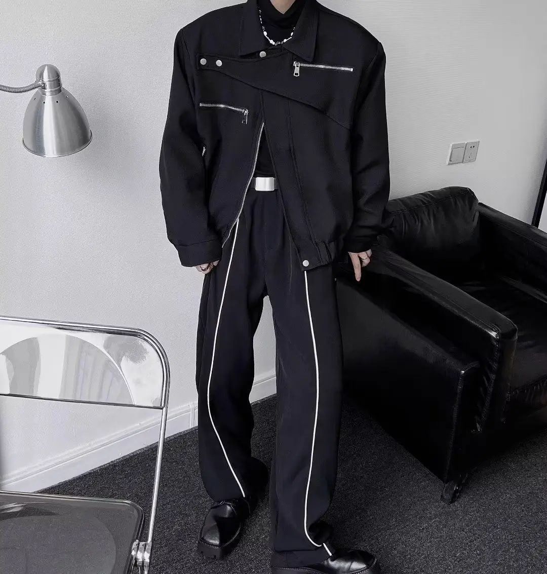 Yamamoto Dark Style Asymmetrical Design Short Lapel Zipper Deconstruction High-end Flying Jacket Jacket for Men