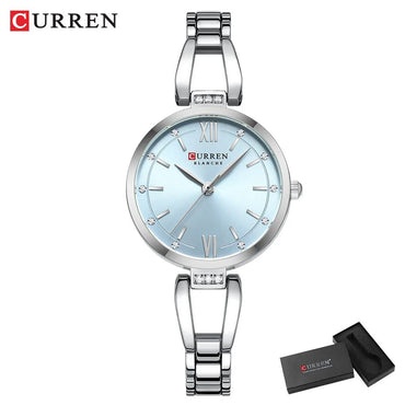 CURREN Luxury Elegance Ladies Watch with Sparkling Rhinestones Simple Quartz Stainless Steel Bracelet Wristwatch