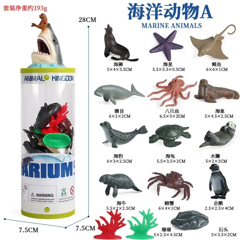 Mini Modelo Animal Fazenda de Vida Selvagem Aves Dinossauro Oceano Conjunto Animais da Planície Crocodilo Pinguim Insetos Brinquedos Micro Modelo Balde