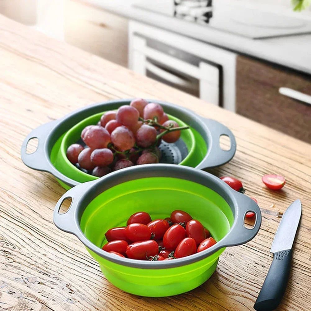 Cesto de Drenagem Dobrável de Silicone Cesto de Lavar Frutas e Vegetais Coador Dobrável Escorredor Dobrável Ferramenta de Armazenamento de Cozinha