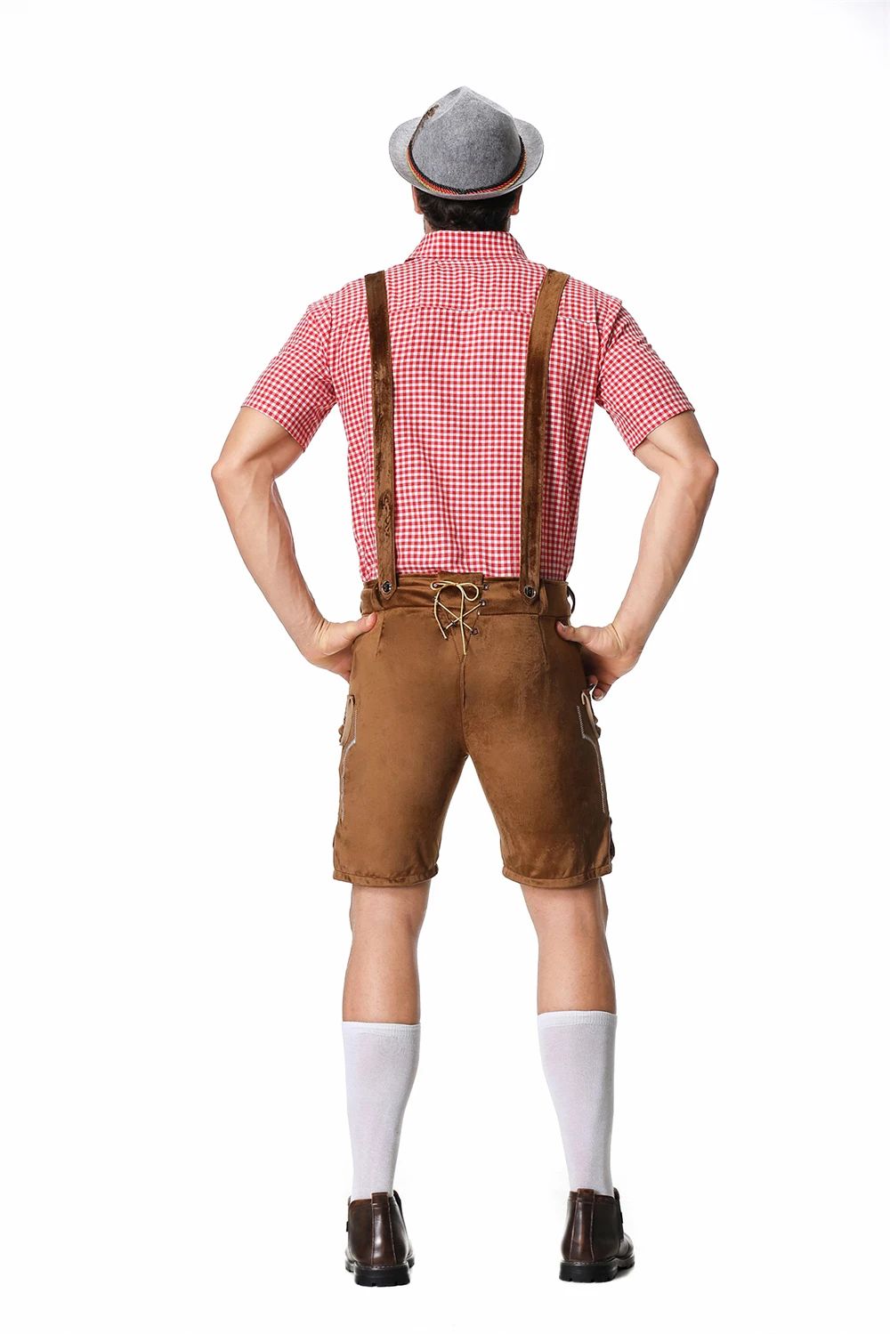 Bavarian Octoberfest German Beer Costume Male Oktoberfest Lederhosen Costume Beer Shirt Suspender Shorts Hat Cosplay Costumes
