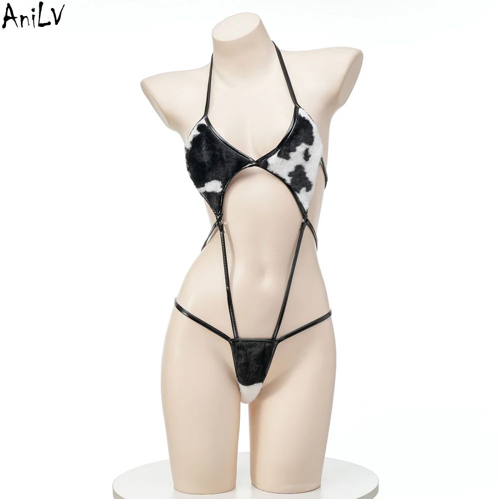 AniLV Cow Series Swimsuit Bodysuit Bikini Maid Unifrom Costume Summer Beach Kawaii Girl Swimwear Skirt Uniform Set Cosplay