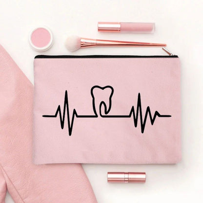 2024 Cute Teeth Cartoon White Zipper Makeup Bag Dental Clinic Storage Bag Women's Single Party Minimalist Decorative Handbag