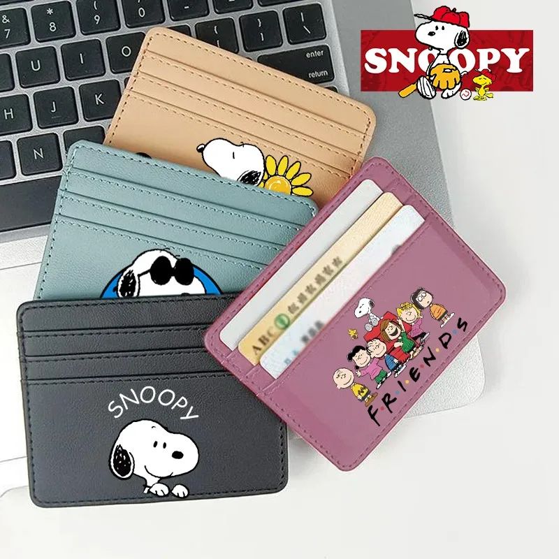 Bolsa Moedeiro Snoopy Peanuts Anime Porta Cartão de Crédito Passaporte Carteira de PU Capa para Cartões de Identificação Bolsa Presente de Aniversário para Crianças Homens Mulheres