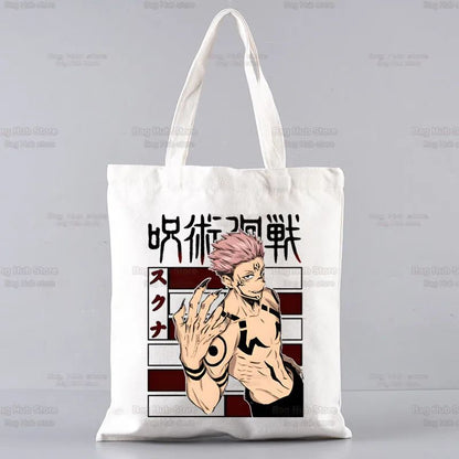 Gojo Satoru Jujutsu Kaisen Otaku Women Men Handbags Canvas Tote bags Reusable Cotton High capacity Shopping Bag