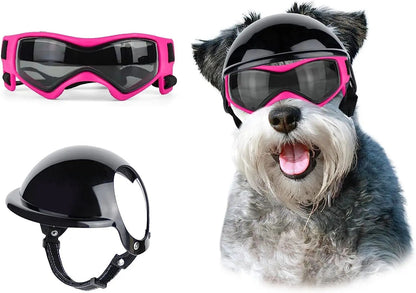 ATUBAN Capacete e Óculos de Sol para Cães Pequenos, Óculos de Proteção UV para Cães Médios, para Cães Dirigirem ao Ar Livre e Passearem
