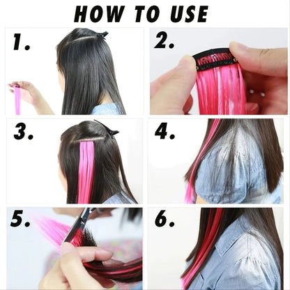 Synthetic Feather Hair Extension Colorful Fake Hair Clip In One Piece Hairpiece For Women Cosplay Party Y2K Style