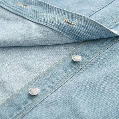 Retro Washed Loose Long Sleeve Women's Denim Shirt Vintage Workwear Style Button up Casual Outerwear from Mainland China