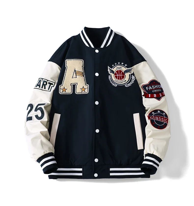 Varsity Baseball Bomber Jacket Men Hip Hop Harajuku Bone Letter Patchwork Leather Jackets Streetwear Women Unisex College Coats