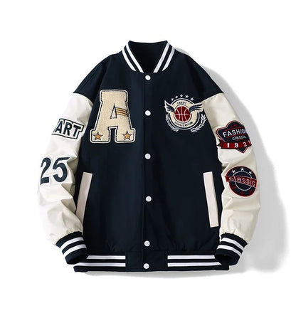 Varsity Baseball Bomber Jacket Men Hip Hop Harajuku Bone Letter Patchwork Leather Jackets Streetwear Women Unisex College Coats