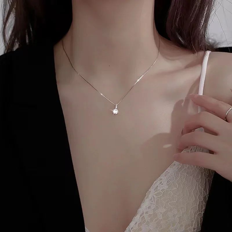 Colar de Prata Esterlina 925 com Zircônia Redonda Estilo Minimalista Charm Choker Pingente Presente de Festa para Joias Finas Femininas