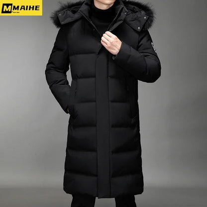Mens Thickened Down Jacket -30 Winter Warm Down Coat 2025 New Men Fashion Long White Duck Hooded Down Parkas Snow Plus Size 5XL