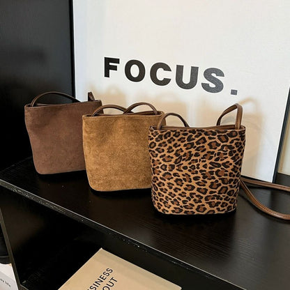Design PU Suede Leopard Shoulder Bags for Women 2025 New Winter Crossbody Bag Females ?Luxury Handbags and Purses Bucket