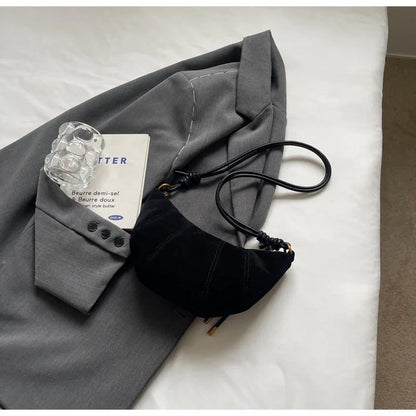 Velvet Material 2025 High Quality Zipper Shoulder Bag Solid Color Simple Fashionable Crossbody Bag Soft Western Style Handbag