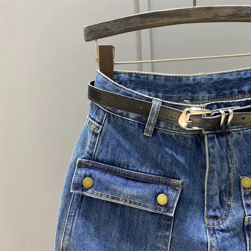 Spring Summer 2025 New Korean Fashion High Waist Denim Short Skirt Women Clothing Trend Sexy Pocket Slim A-line Skirt Female