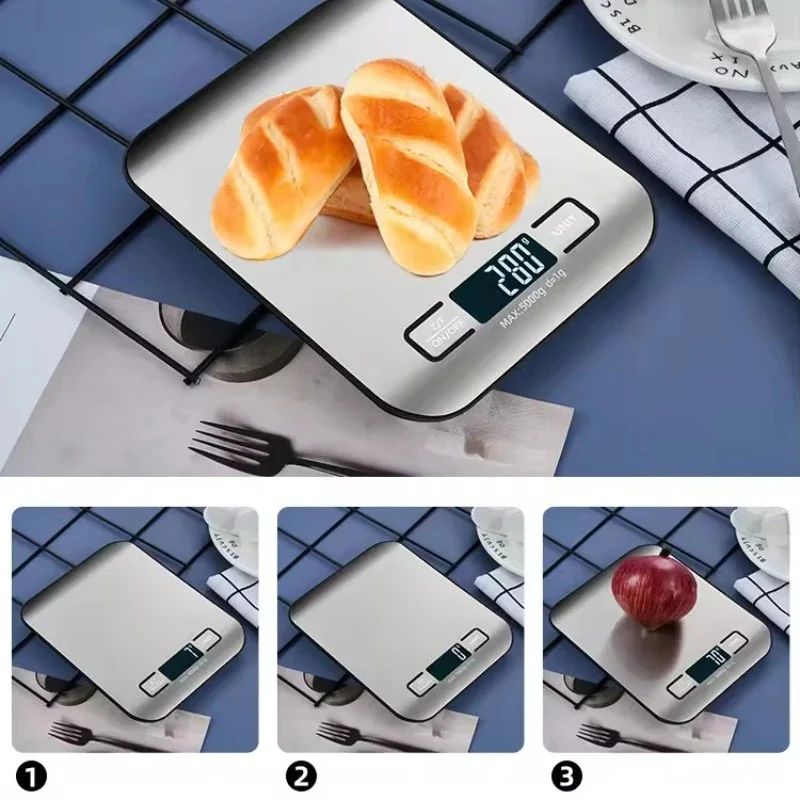Nova Balança Digital Eletrônica de Cozinha 5kg-1g com Display LED Painel de Aço Inoxidável Ideal para Casa Joias Lanches e Cozimento
