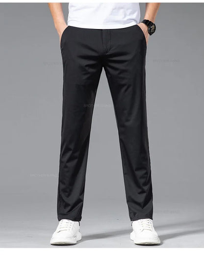 Spring Summer Ultra-thin Casual Pants Men's High Elastic Ice Silk Quick-dry Straight Draped Business Trousers Male Korean