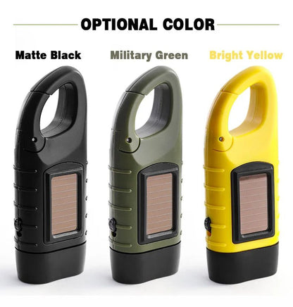 New upgrade 3LED Portable Outdoor Hand Crank Solar Powered Flashlight For Fishing Hiking With Folding Buckle Emergency Lamp