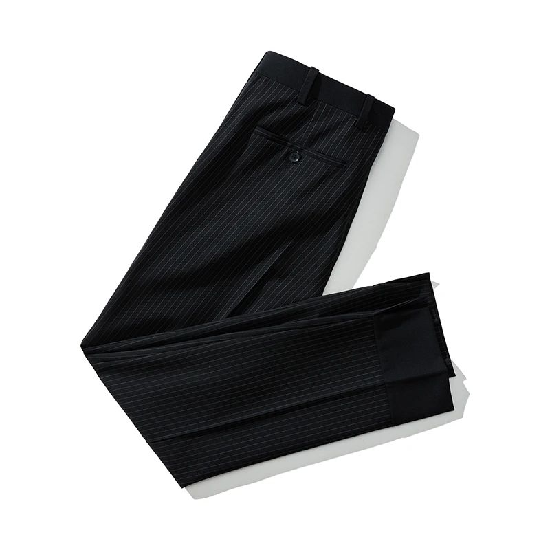Calça Casual Masculina Listrada Preta Nova de Verão 2025, Calça Slim da Moda na Altura da Panturrilha, Tamanhos 28-35