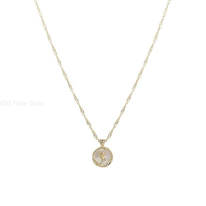 Novo Colar de Aço Inoxidável com Pingente de Rosa de Metal Irregular Redondo para Mulheres Corrente de Clavícula Vintage Joia de Luxo para Festa