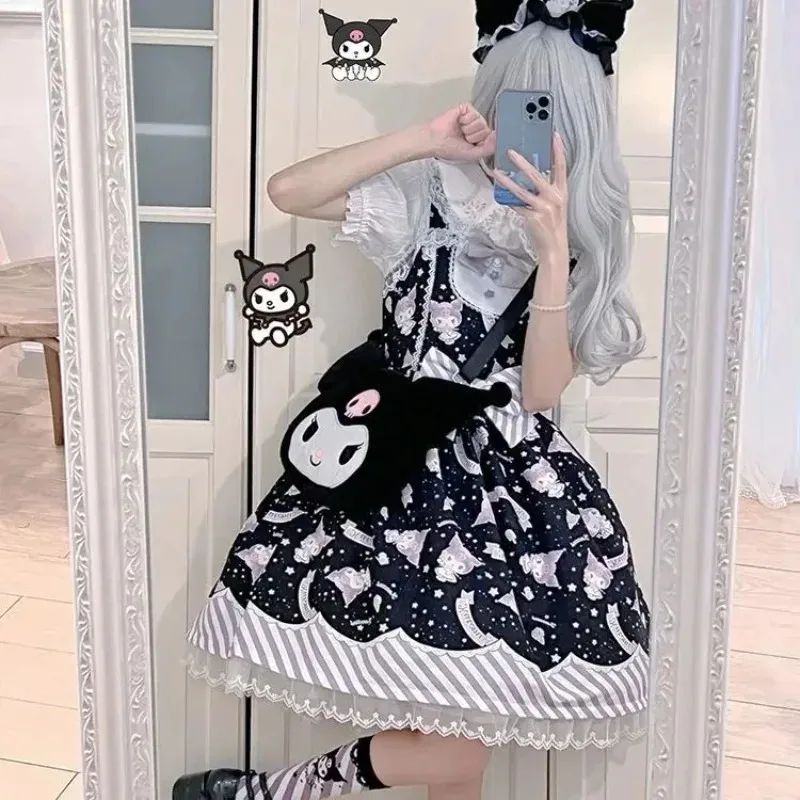 Cartoon My Melody Lolita Dress Kawaii Fashion Bow Lace Dress Printed Princess Dress Halloween Versatile Christmas Gift for Women