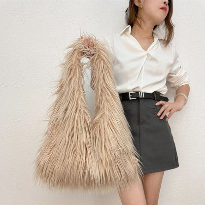 2025 NOVAS Bolsas de Ombro Pelúcia Lã Femininas Y2k Hot Girls Bolsa Saco com Cordão de Pele Sintética Moda Feminina Bolsas de Mão Peludas Tote