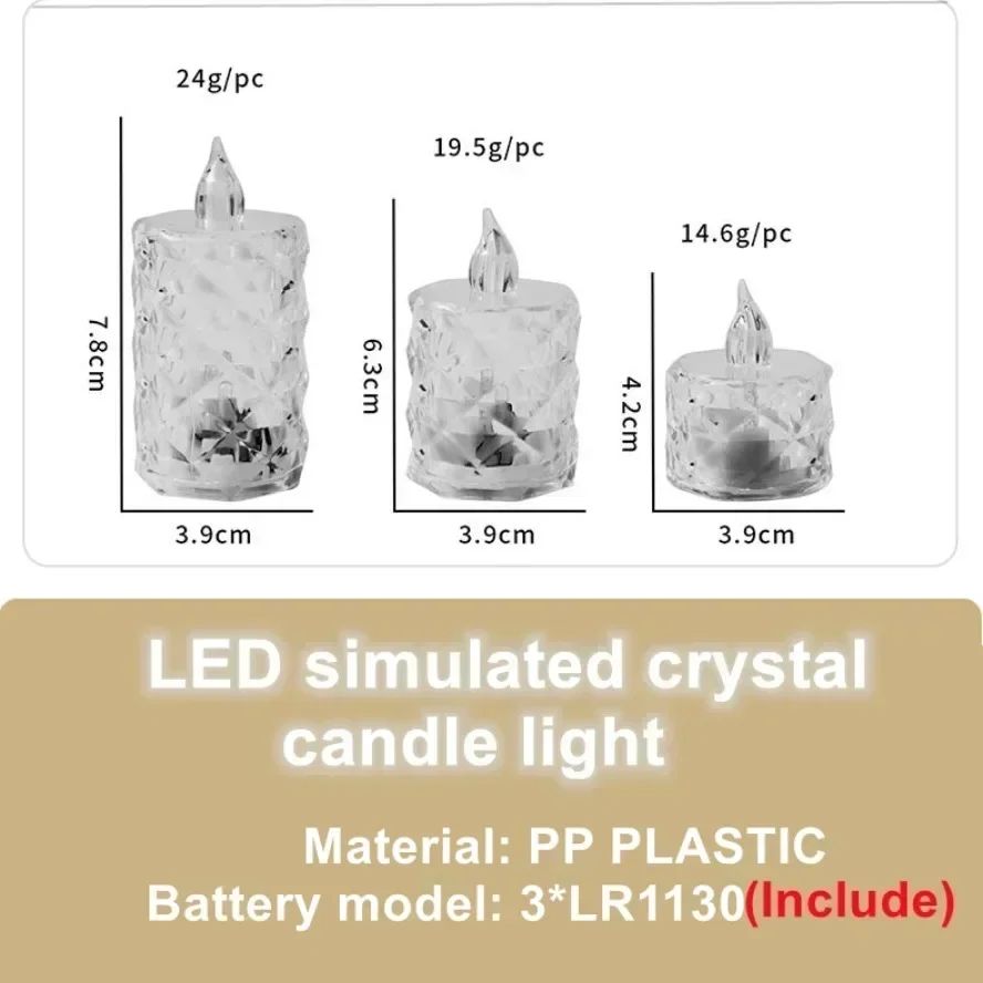 LED Crystal Candle Light with Battery Flameless Candle Light Electronic Night Lamp Dating Party Holiday Home Wedding Decoration