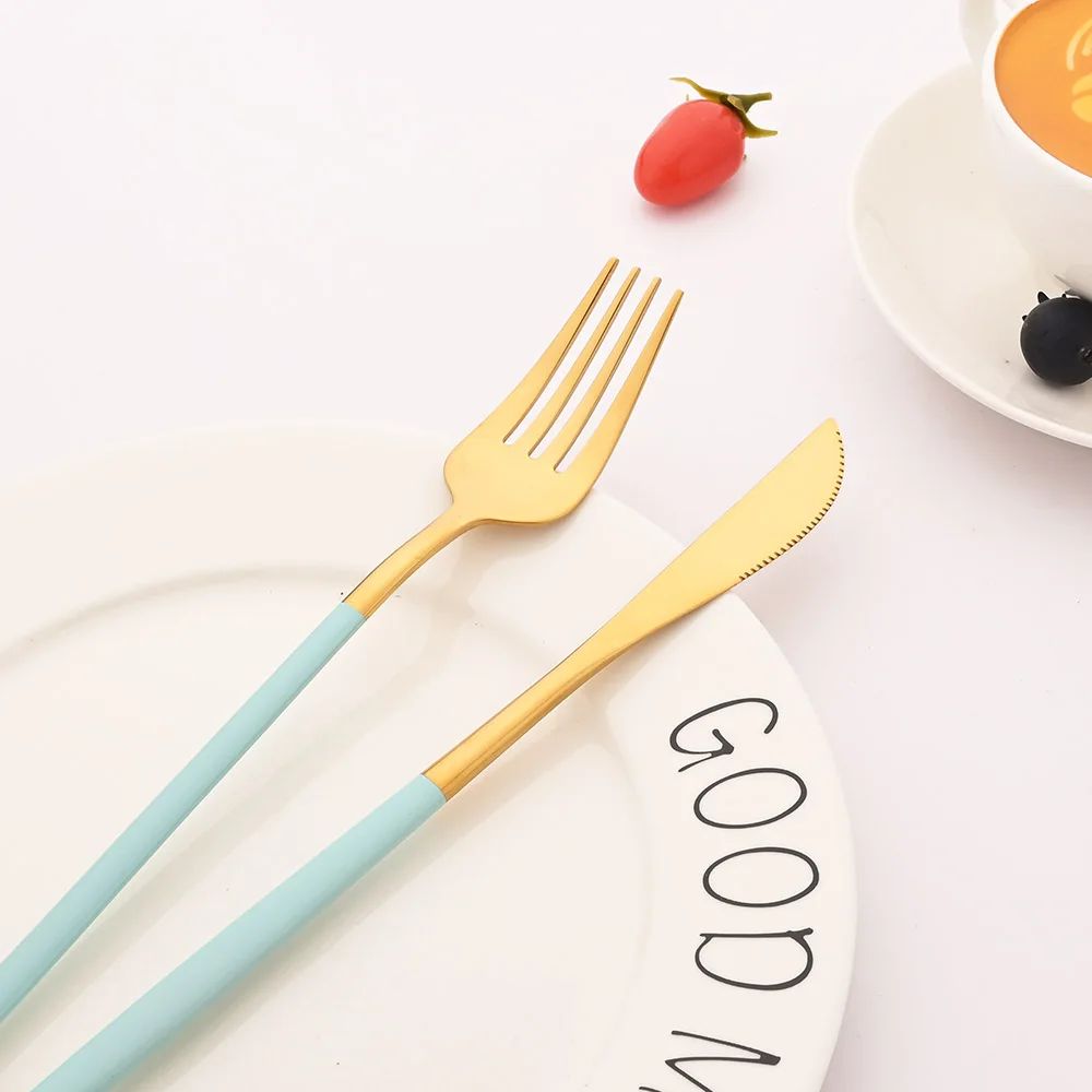 4Pcs Black Gold Dinnerware Tableware Set Mirror Stainless Steel Cutlery Kitchen Knife Fork Spoon Restaurant Wedding Flatware Set