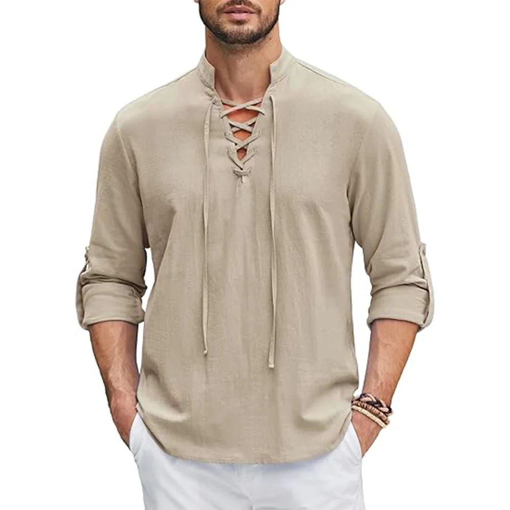 JIAYAN 2025 Men's Renaissance Shirt Pirate Medieval Viking top Cotton Linen Shirts Men Long Sleeved Halloween Costume
