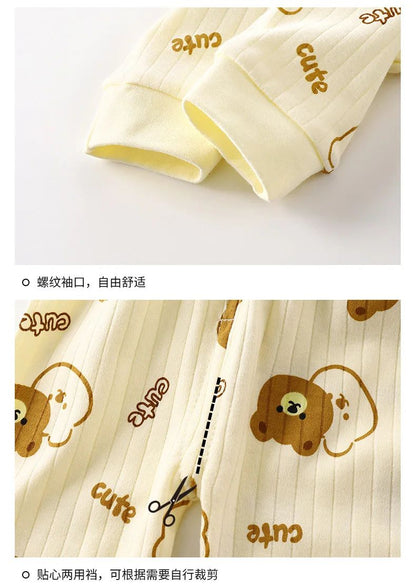 Kids Boys Girls Pure Cotton Warm Pajamas Cute Cartoon Long Sleeve T-Shirt + Pants Toddler Baby Autumn Underwear Clothing Sets