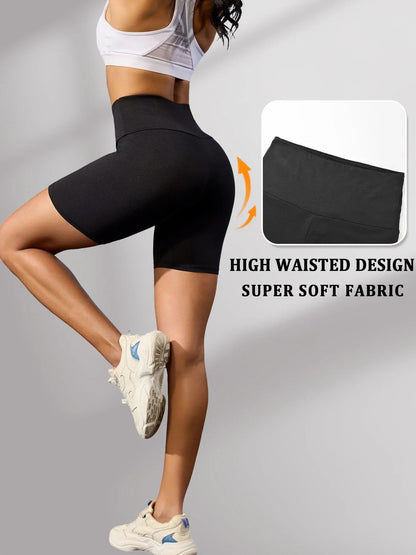 Women's High Waisted Biker Shorts Super Soft Tummy Control No See Through Workout Yoga Running Athletic Push Up Gym Fitness
