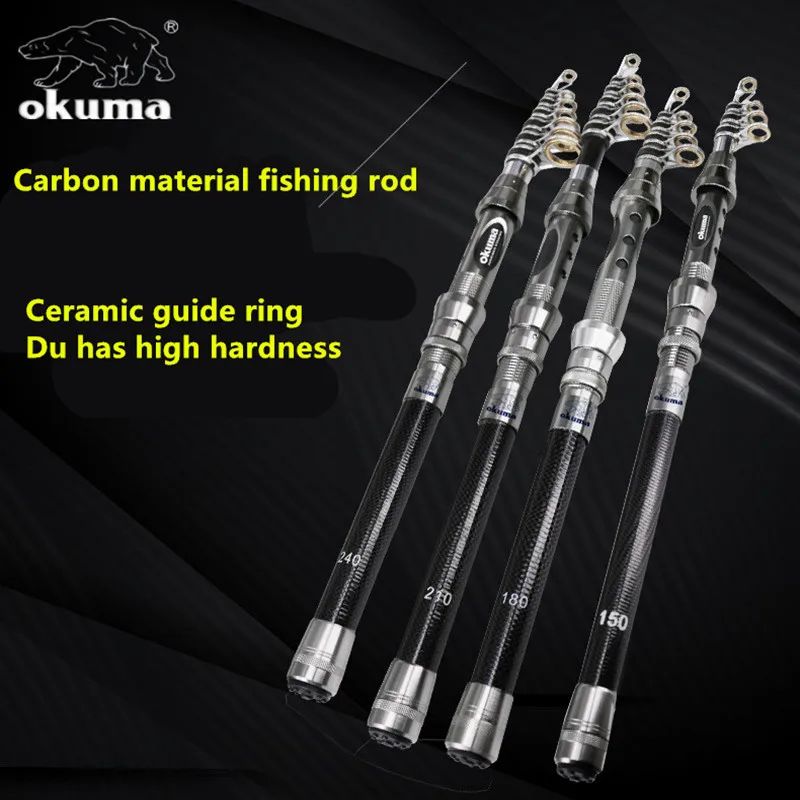OKUMA New Carbon Rock Rod 1.5M/1.8M/2.1M/2.4M/2.7M Ceramic Guide Ring Water Drop Spinning Wheel Fishing Rod