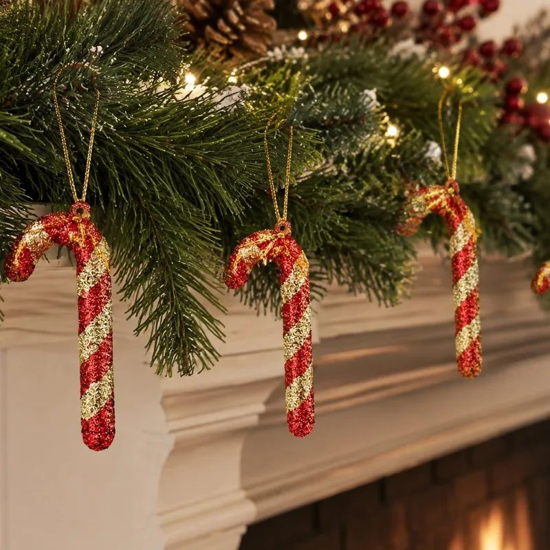 6/60Pcs Christmas Red Candy Lollipop Xmas Tree Hanging Pendant Candy Cane Ornaments Wreath Window Display Party Decor Supplies