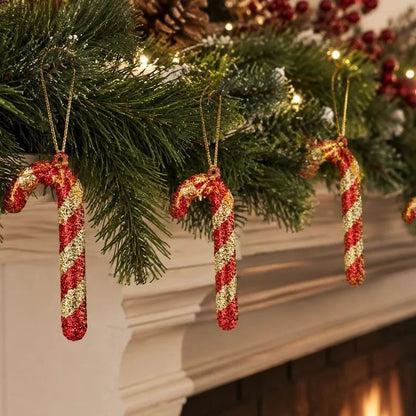 6/60Pcs Christmas Red Candy Lollipop Xmas Tree Hanging Pendant Candy Cane Ornaments Wreath Window Display Party Decor Supplies
